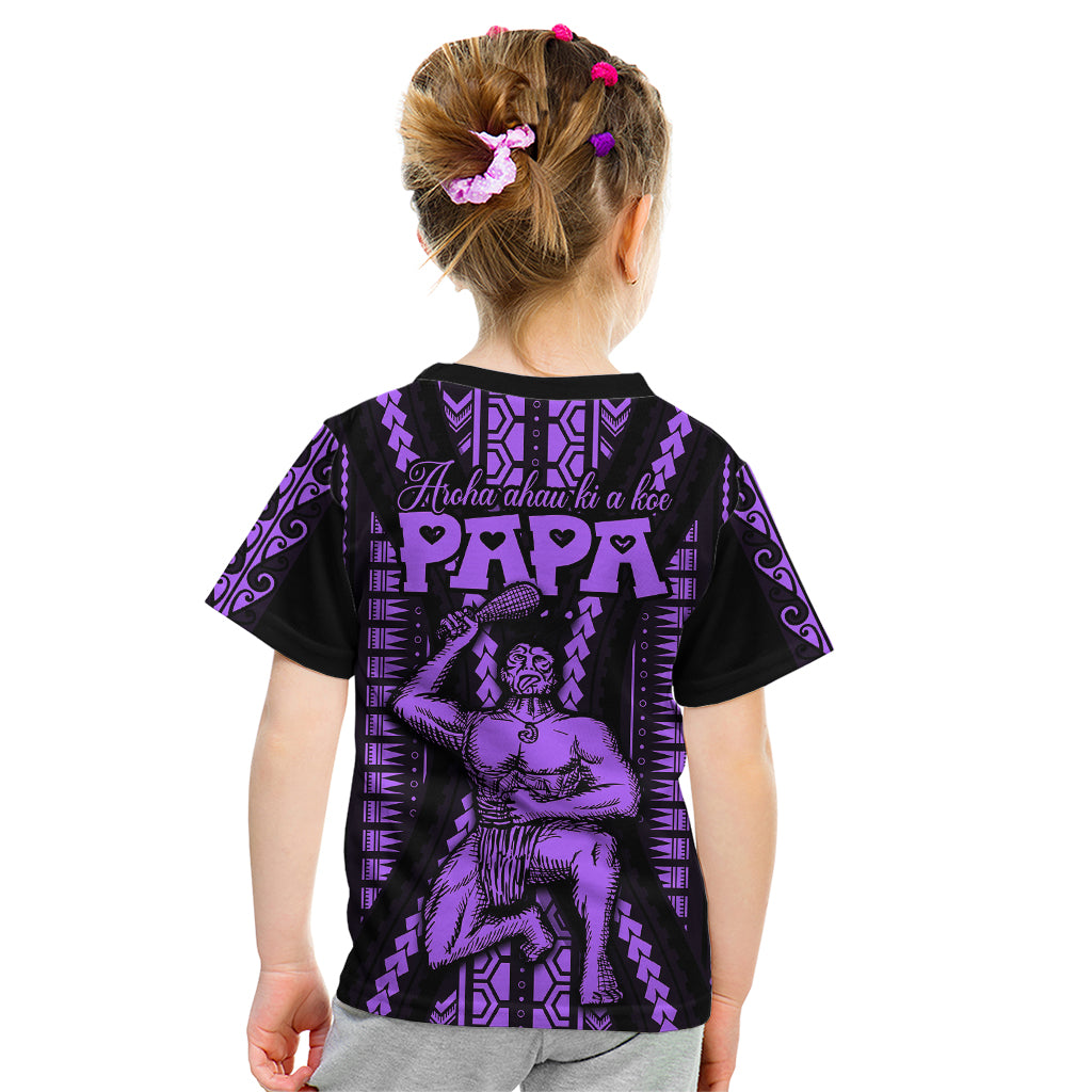 Maori Fathers Day New Zealand Kid T Shirt Aroha Ahau Ki A Koe Papa - Purple LT9 - Polynesian Pride