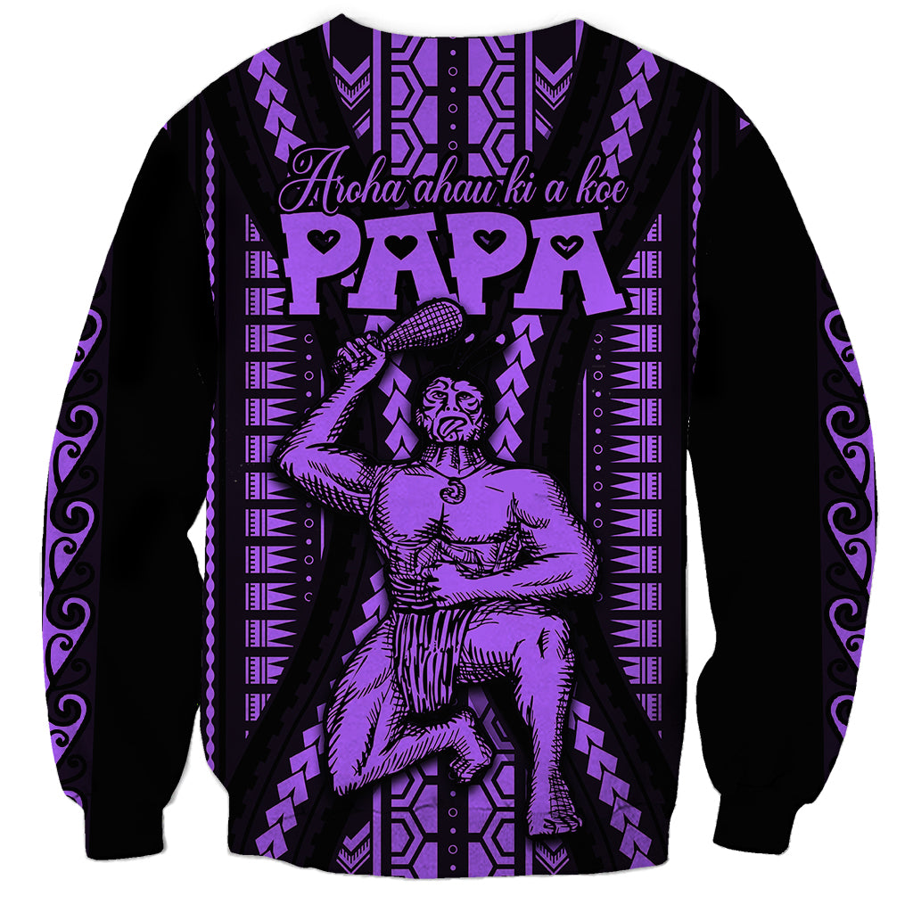 Maori Fathers Day New Zealand Sweatshirt Aroha Ahau Ki A Koe Papa - Purple LT9 - Polynesian Pride