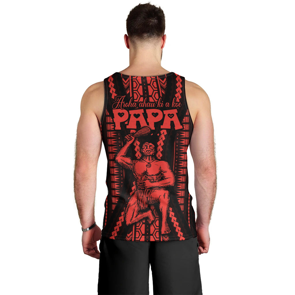 Custom Maori Fathers Day New Zealand Men Tank Top Aroha Ahau Ki A Koe Papa - Red LT9 - Polynesian Pride