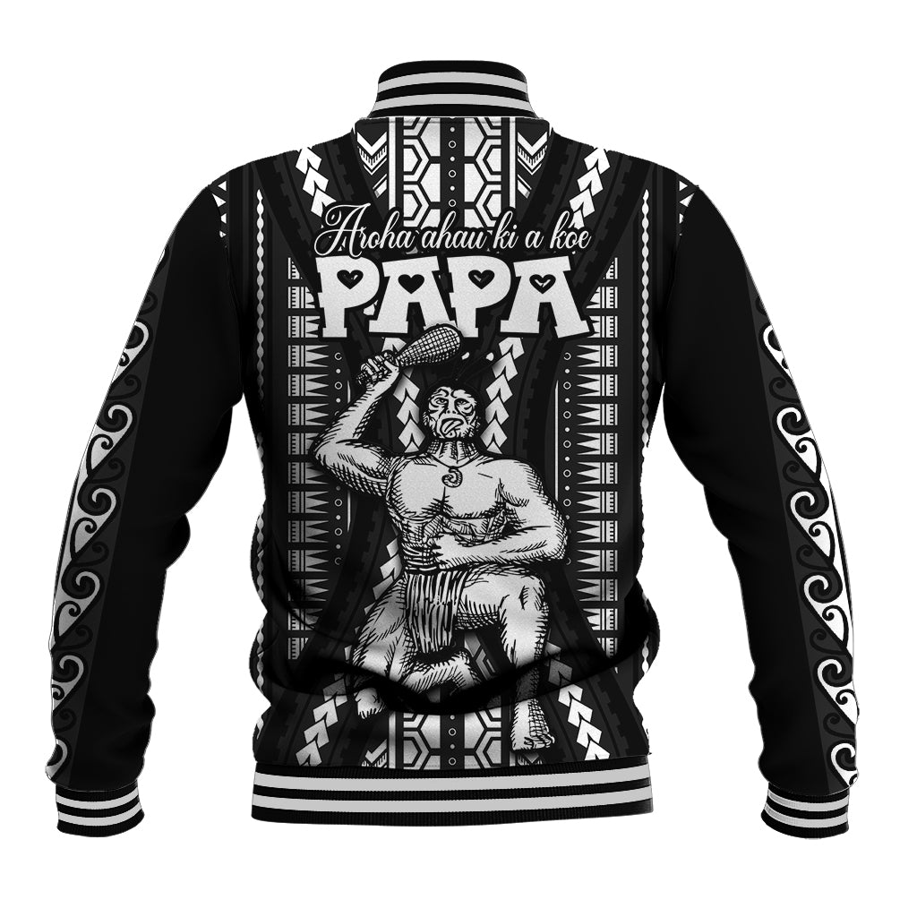 Maori Fathers Day New Zealand Baseball Jacket Aroha Ahau Ki A Koe Papa - Black LT9 - Polynesian Pride