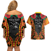 Personalised Papua New Guinea Remembrance Day Couples Matching Off Shoulder Short Dress and Hawaiian Shirt