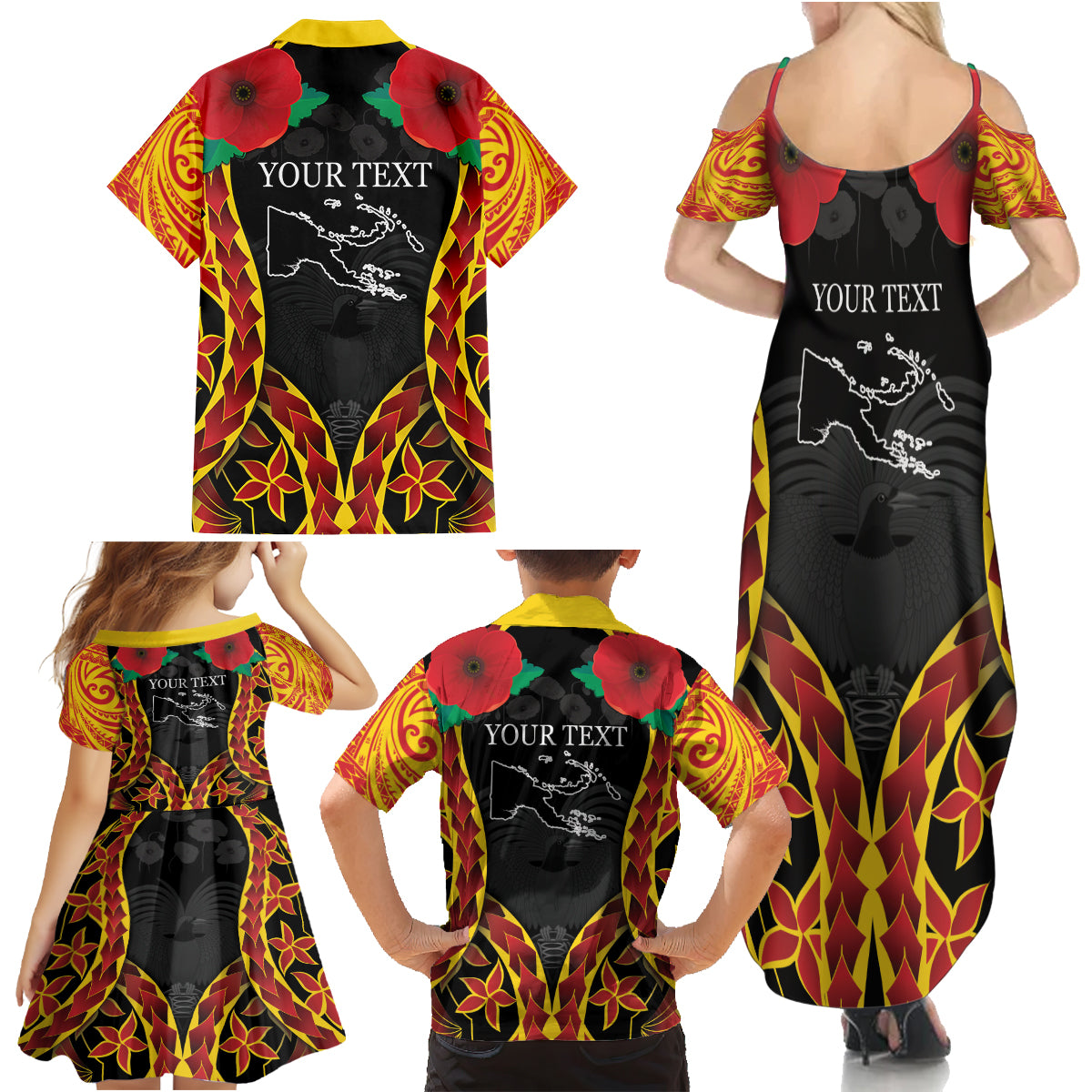 Personalised Papua New Guinea Remembrance Day Family Matching Summer Maxi Dress and Hawaiian Shirt