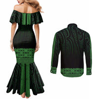 New Zealand Maori Kowhaiwhai Couples Matching Mermaid Dress and Long Sleeve Button Shirt Kakariki Maui and Mangopare