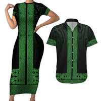 New Zealand Maori Kowhaiwhai Couples Matching Short Sleeve Bodycon Dress and Hawaiian Shirt Kakariki Maui and Mangopare