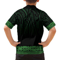New Zealand Maori Kowhaiwhai Family Matching Off Shoulder Short Dress and Hawaiian Shirt Kakariki Maui and Mangopare