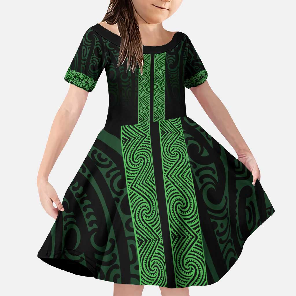New Zealand Maori Kowhaiwhai Family Matching Summer Maxi Dress and Hawaiian Shirt Kakariki Maui and Mangopare
