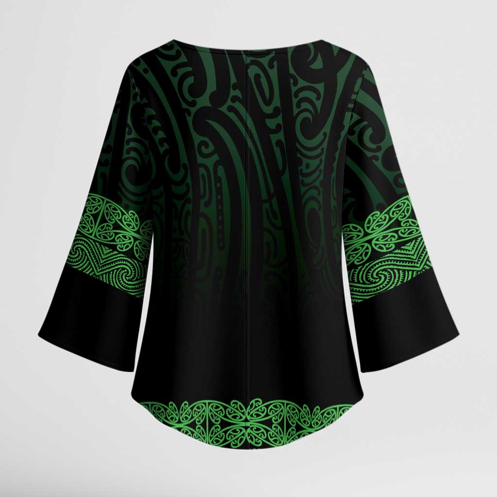 New Zealand Maori Kowhaiwhai Kimono Sleeve Blouse Kakariki Maui and Mangopare - Polynesian Pride