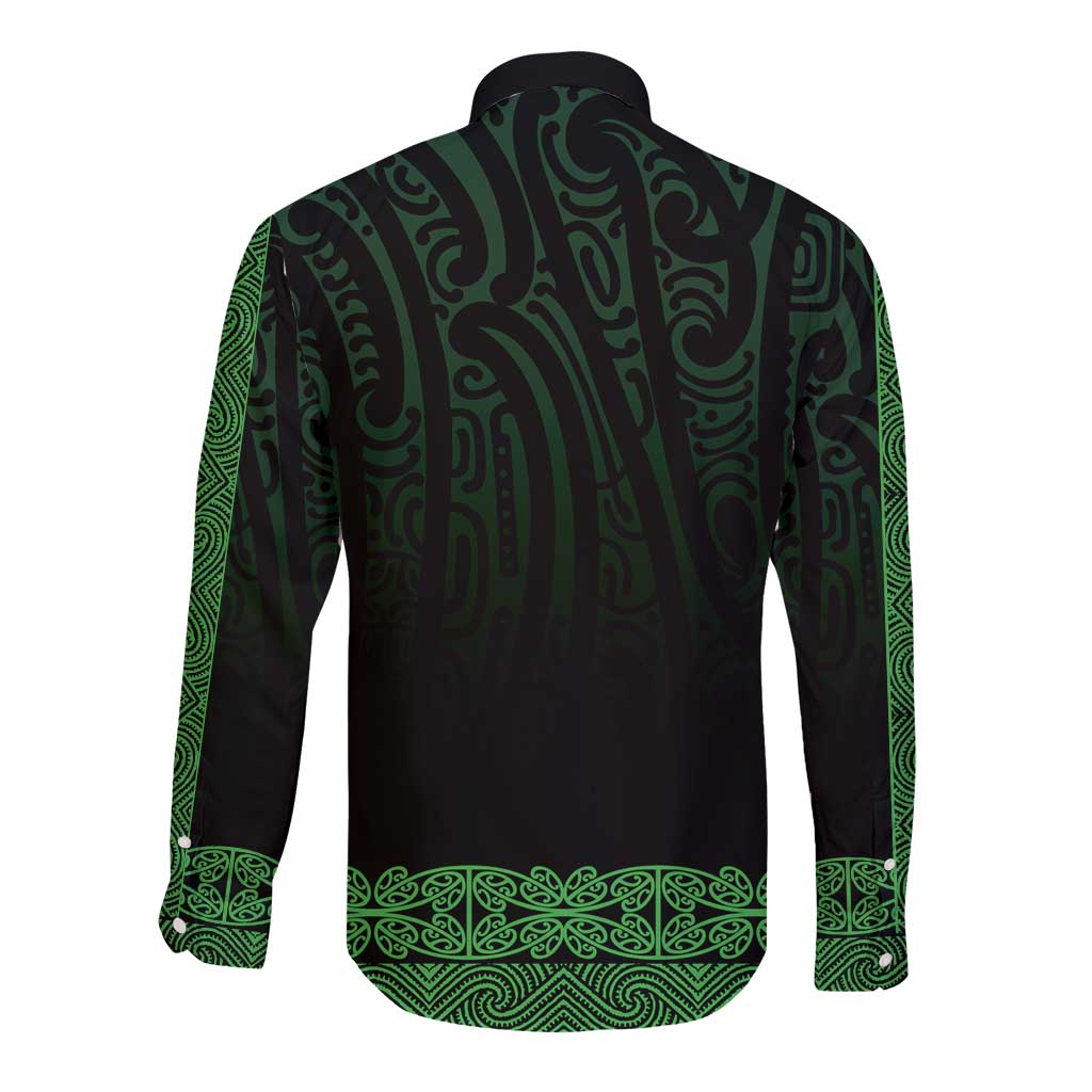 New Zealand Maori Kowhaiwhai Long Sleeve Button Shirt Kakariki Maui and Mangopare