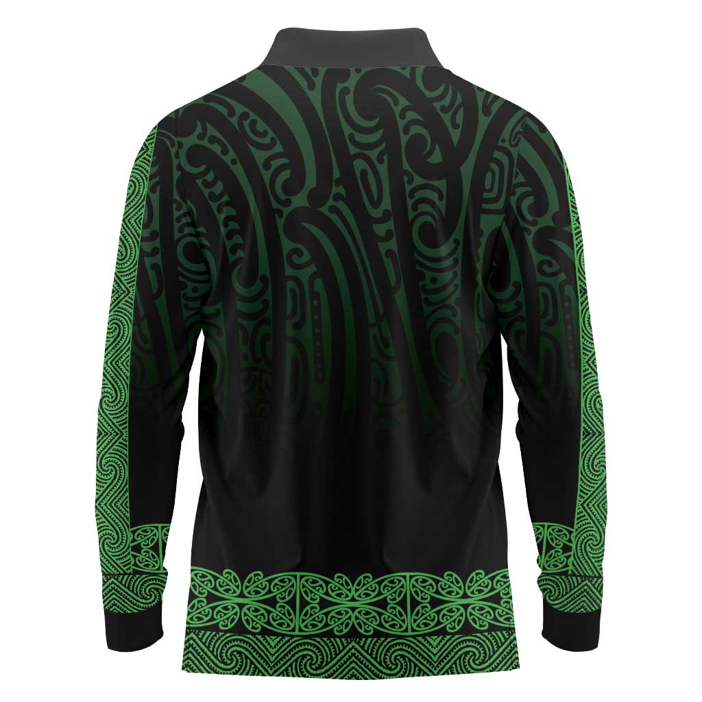 New Zealand Maori Kowhaiwhai Long Sleeve Polo Shirt Kakariki Maui and Mangopare