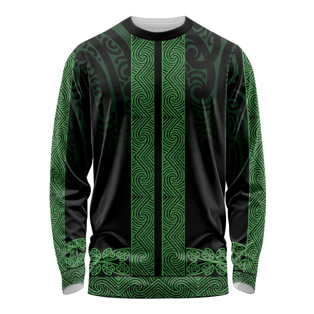 New Zealand Maori Kowhaiwhai Long Sleeve Shirt Kakariki Maui and Mangopare