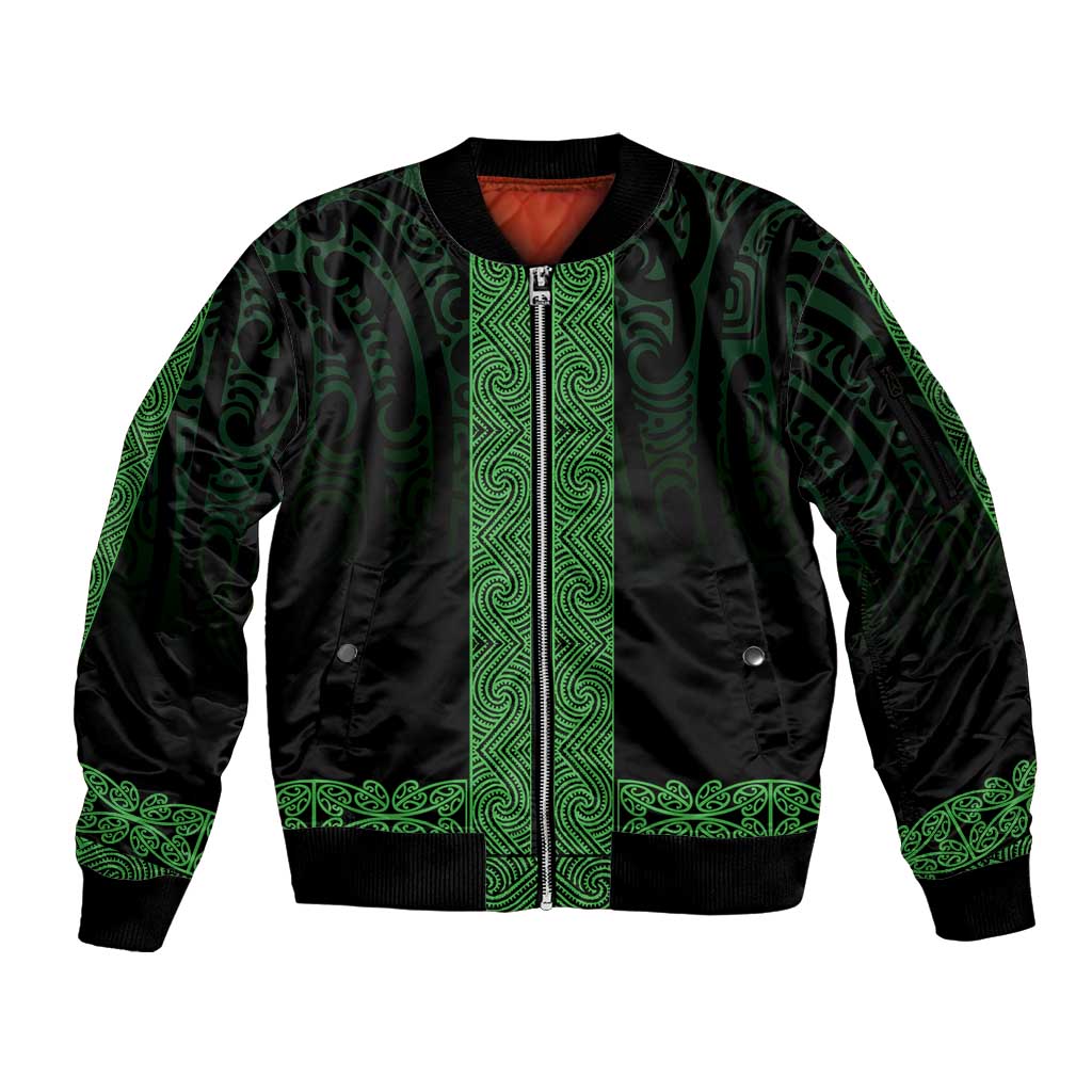 New Zealand Maori Kowhaiwhai Sleeve Zip Bomber Jacket Kakariki Maui and Mangopare