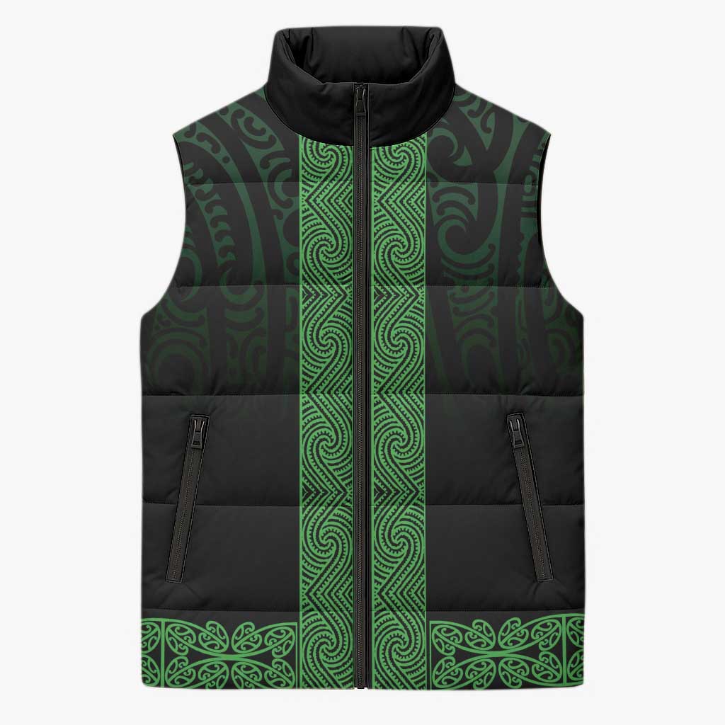 New Zealand Maori Kowhaiwhai Sleeveless Puffer Jacket Kakariki Maui and Mangopare - Polynesian Pride