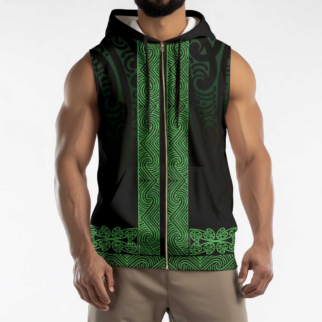 New Zealand Maori Kowhaiwhai Sleeveless Zip Hoodie Kakariki Maui and Mangopare - Polynesian Pride