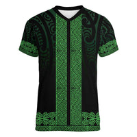 New Zealand Maori Kowhaiwhai Women V-Neck T-Shirt Kakariki Maui and Mangopare