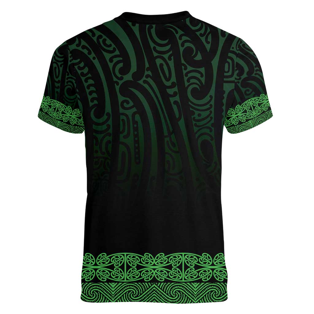 New Zealand Maori Kowhaiwhai Women V-Neck T-Shirt Kakariki Maui and Mangopare