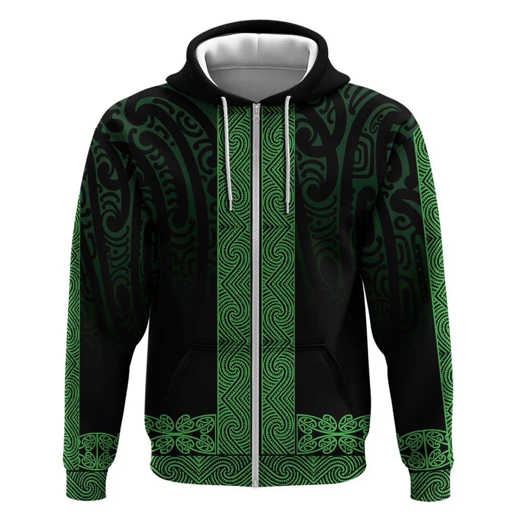 New Zealand Maori Kowhaiwhai Zip Hoodie Kakariki Maui and Mangopare