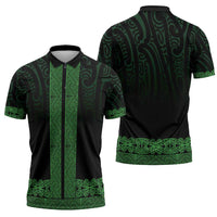 New Zealand Maori Kowhaiwhai Zipper Polo Shirt Kakariki Maui and Mangopare - Polynesian Pride