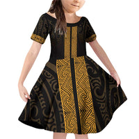New Zealand Maori Kowhaiwhai Family Matching Off Shoulder Short Dress and Hawaiian Shirt Karaka Maui and Mangopare