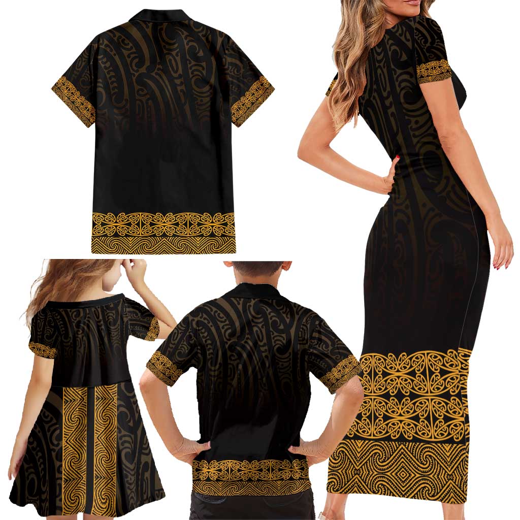 New Zealand Maori Kowhaiwhai Family Matching Short Sleeve Bodycon Dress and Hawaiian Shirt Karaka Maui and Mangopare