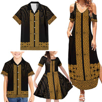 New Zealand Maori Kowhaiwhai Family Matching Summer Maxi Dress and Hawaiian Shirt Karaka Maui and Mangopare