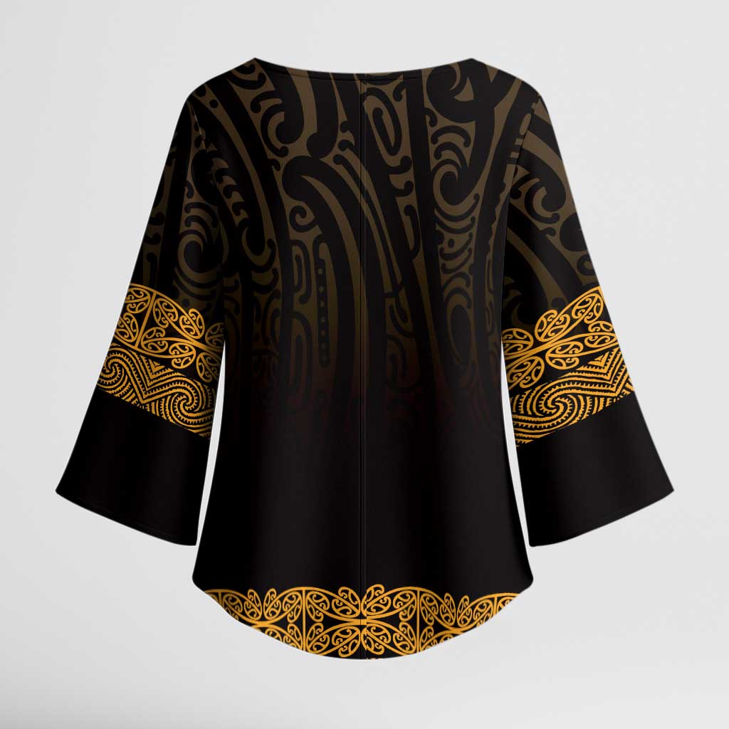 New Zealand Maori Kowhaiwhai Kimono Sleeve Blouse Karaka Maui and Mangopare - Polynesian Pride