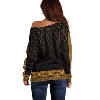 New Zealand Maori Kowhaiwhai Off Shoulder Sweater Karaka Maui and Mangopare