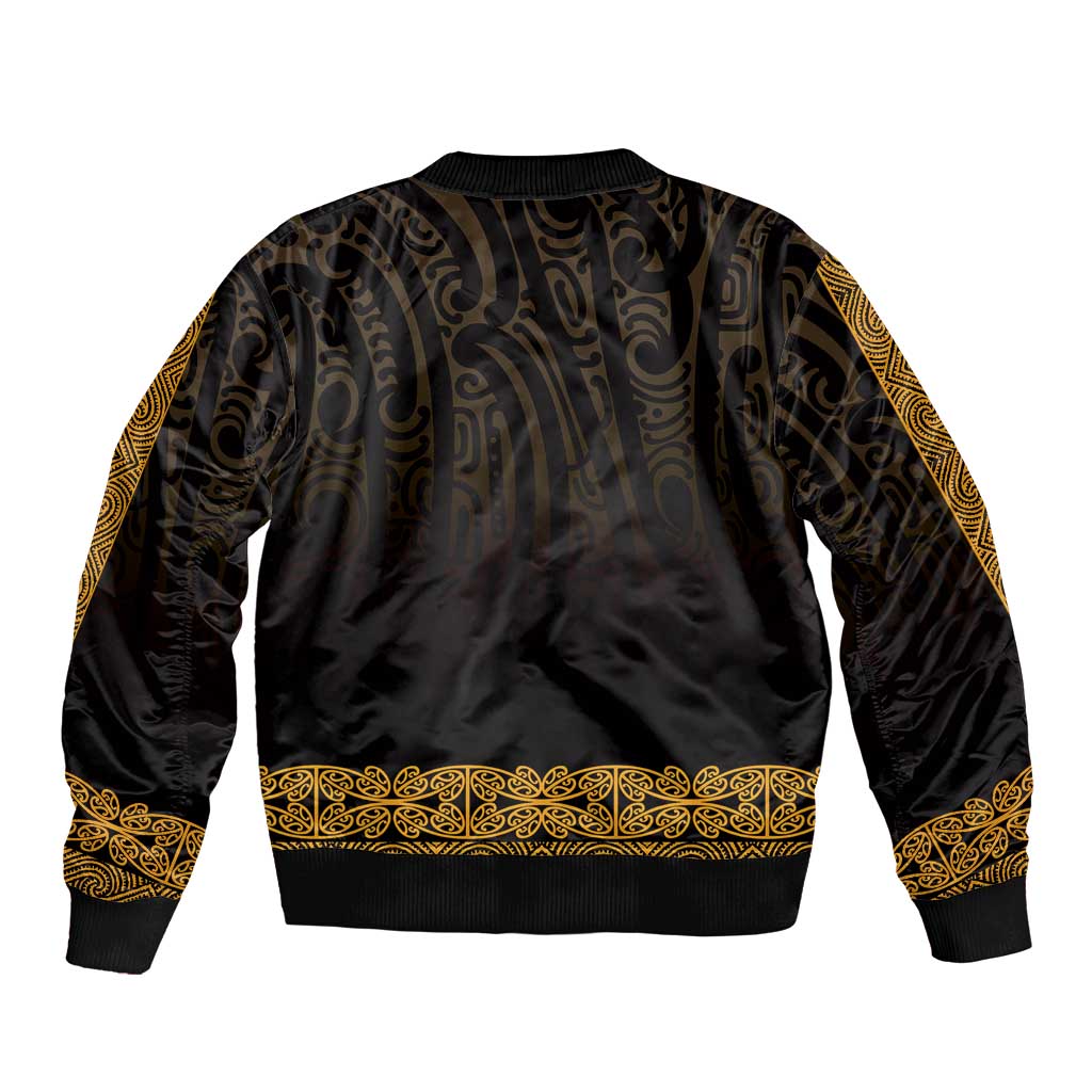 New Zealand Maori Kowhaiwhai Sleeve Zip Bomber Jacket Karaka Maui and Mangopare