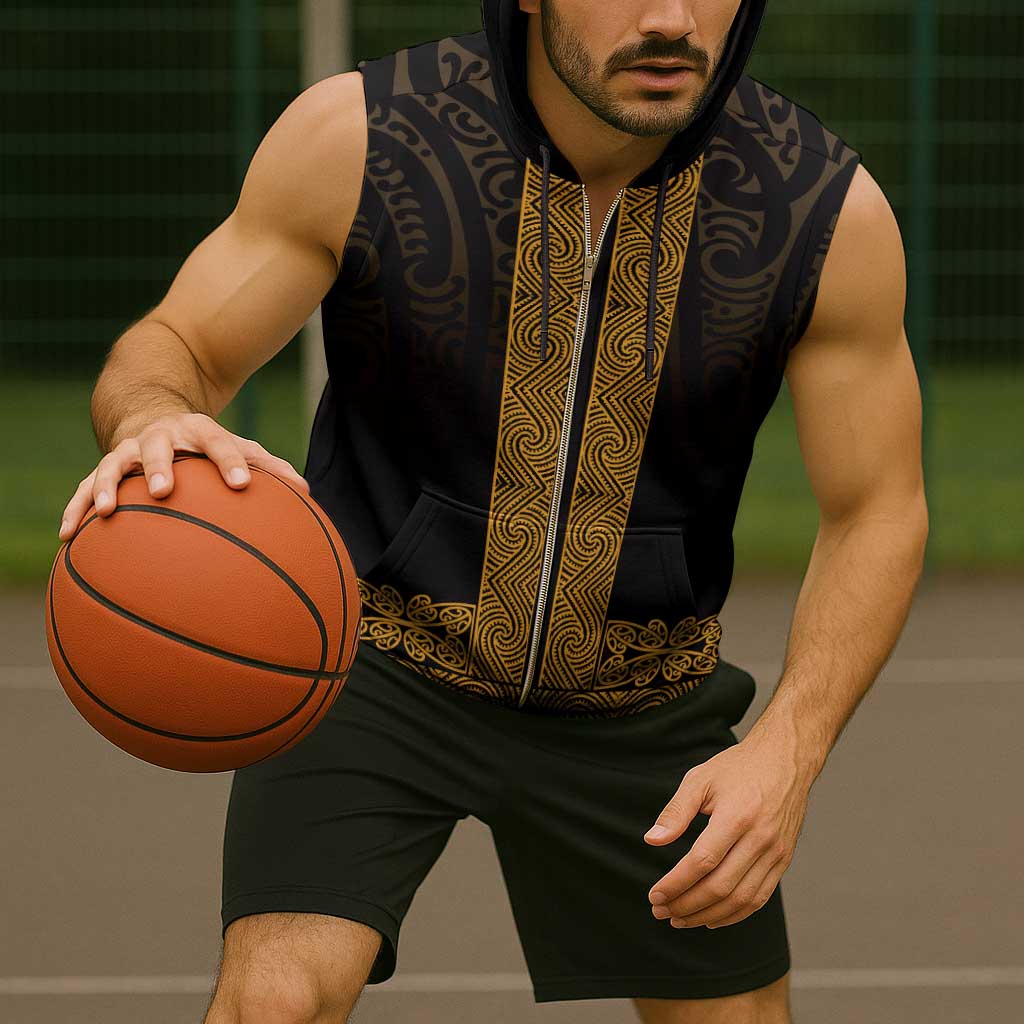 New Zealand Maori Kowhaiwhai Sleeveless Zip Hoodie Karaka Maui and Mangopare - Polynesian Pride