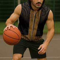 New Zealand Maori Kowhaiwhai Sleeveless Zip Hoodie Karaka Maui and Mangopare - Polynesian Pride