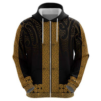 New Zealand Maori Kowhaiwhai Zip Hoodie Karaka Maui and Mangopare