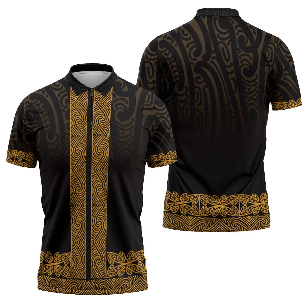 New Zealand Maori Kowhaiwhai Zipper Polo Shirt Karaka Maui and Mangopare - Polynesian Pride