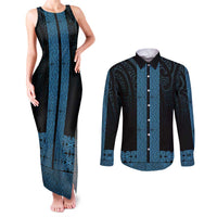 New Zealand Maori Kowhaiwhai Couples Matching Tank Maxi Dress and Long Sleeve Button Shirt Kikorangi Maui and Mangopare