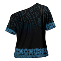 New Zealand Maori Kowhaiwhai Cross Shoulder Shirt Kikorangi Maui and Mangopare - Polynesian Pride