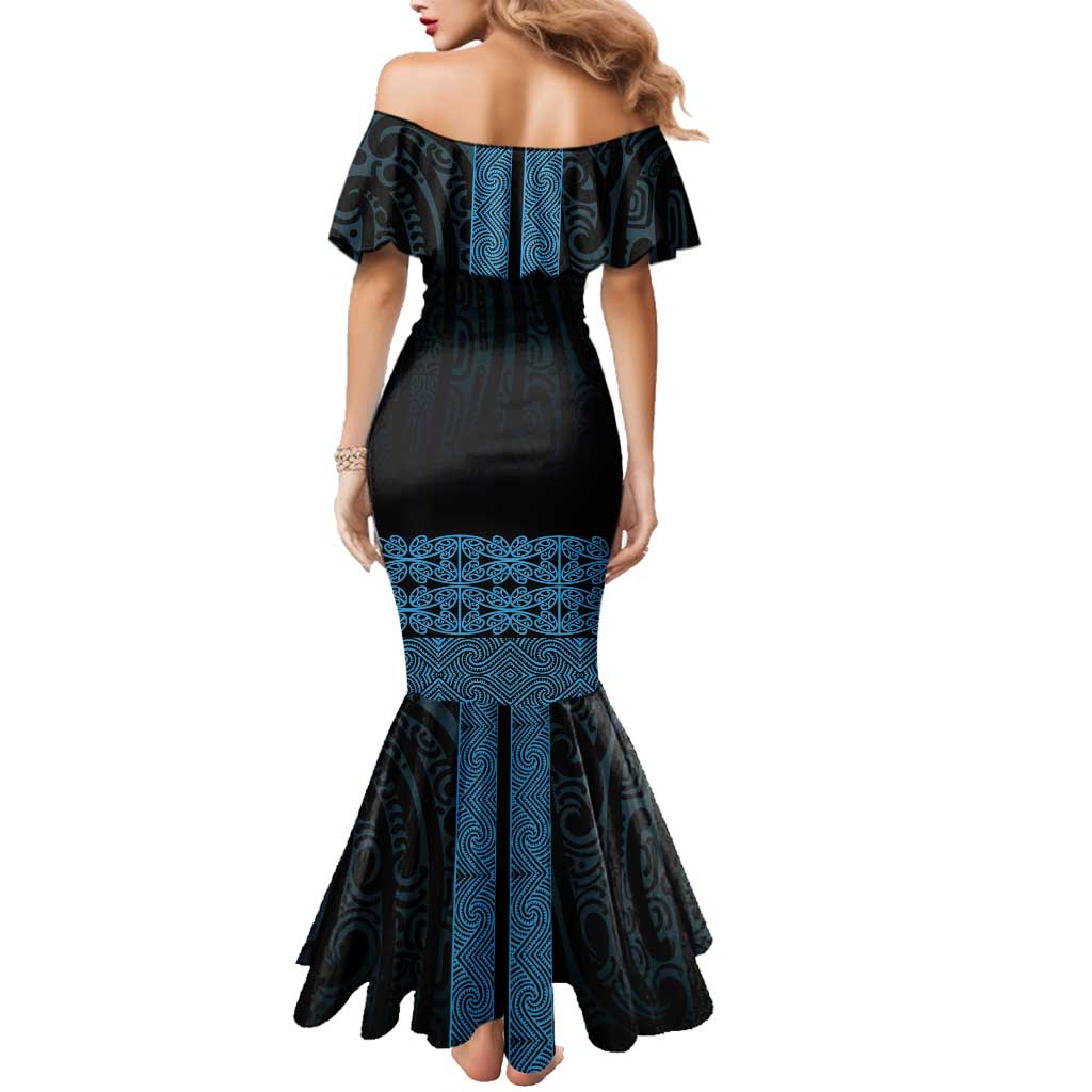 New Zealand Maori Kowhaiwhai Family Matching Mermaid Dress and Hawaiian Shirt Kikorangi Maui and Mangopare