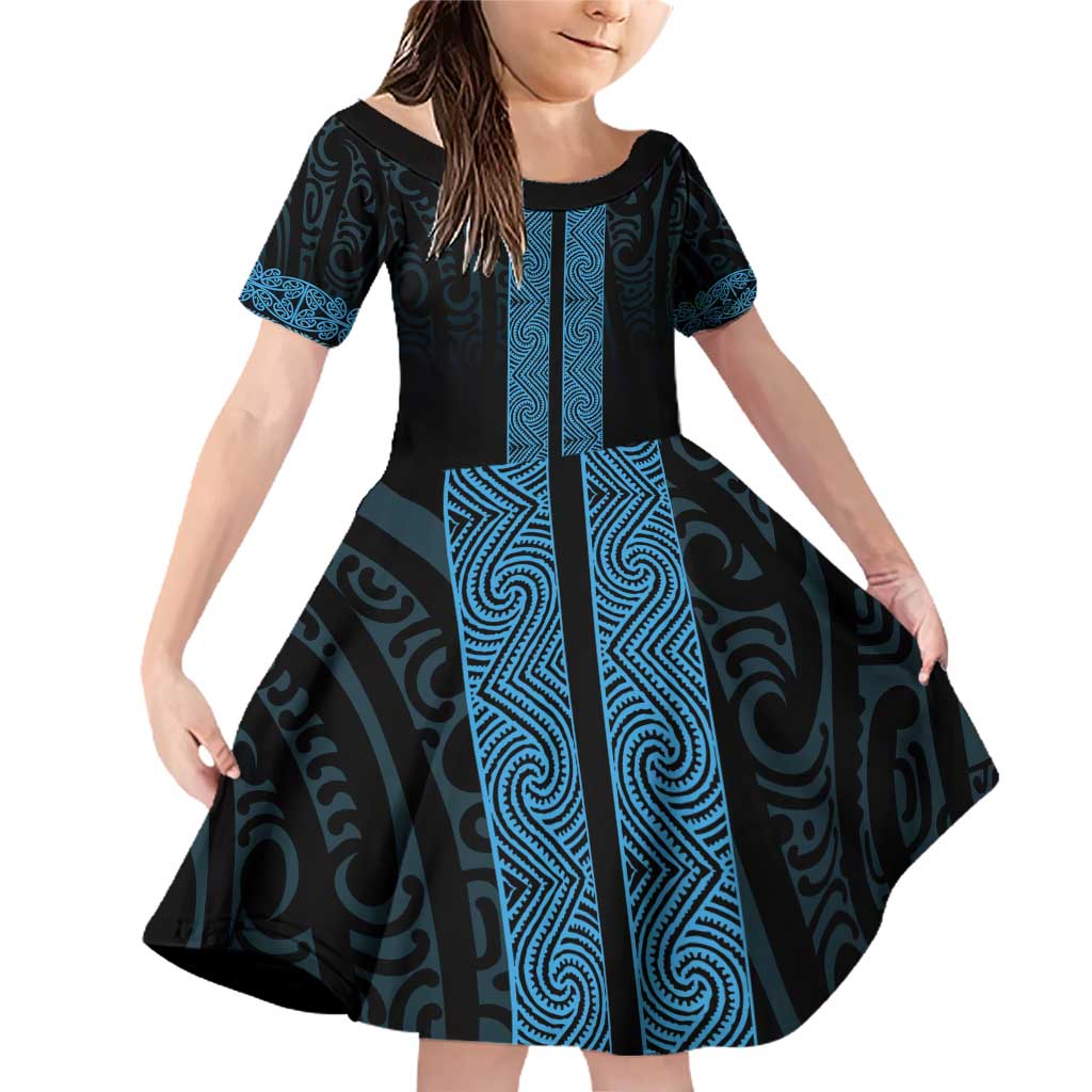 New Zealand Maori Kowhaiwhai Family Matching Off Shoulder Short Dress and Hawaiian Shirt Kikorangi Maui and Mangopare