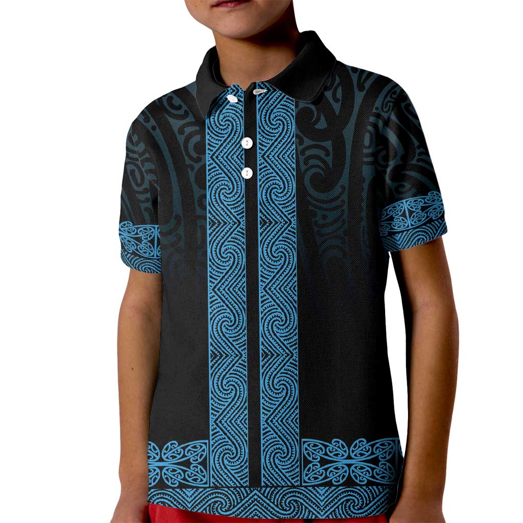 New Zealand Maori Kowhaiwhai Kid Polo Shirt Kikorangi Maui and Mangopare