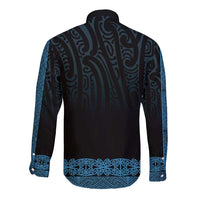 New Zealand Maori Kowhaiwhai Long Sleeve Button Shirt Kikorangi Maui and Mangopare