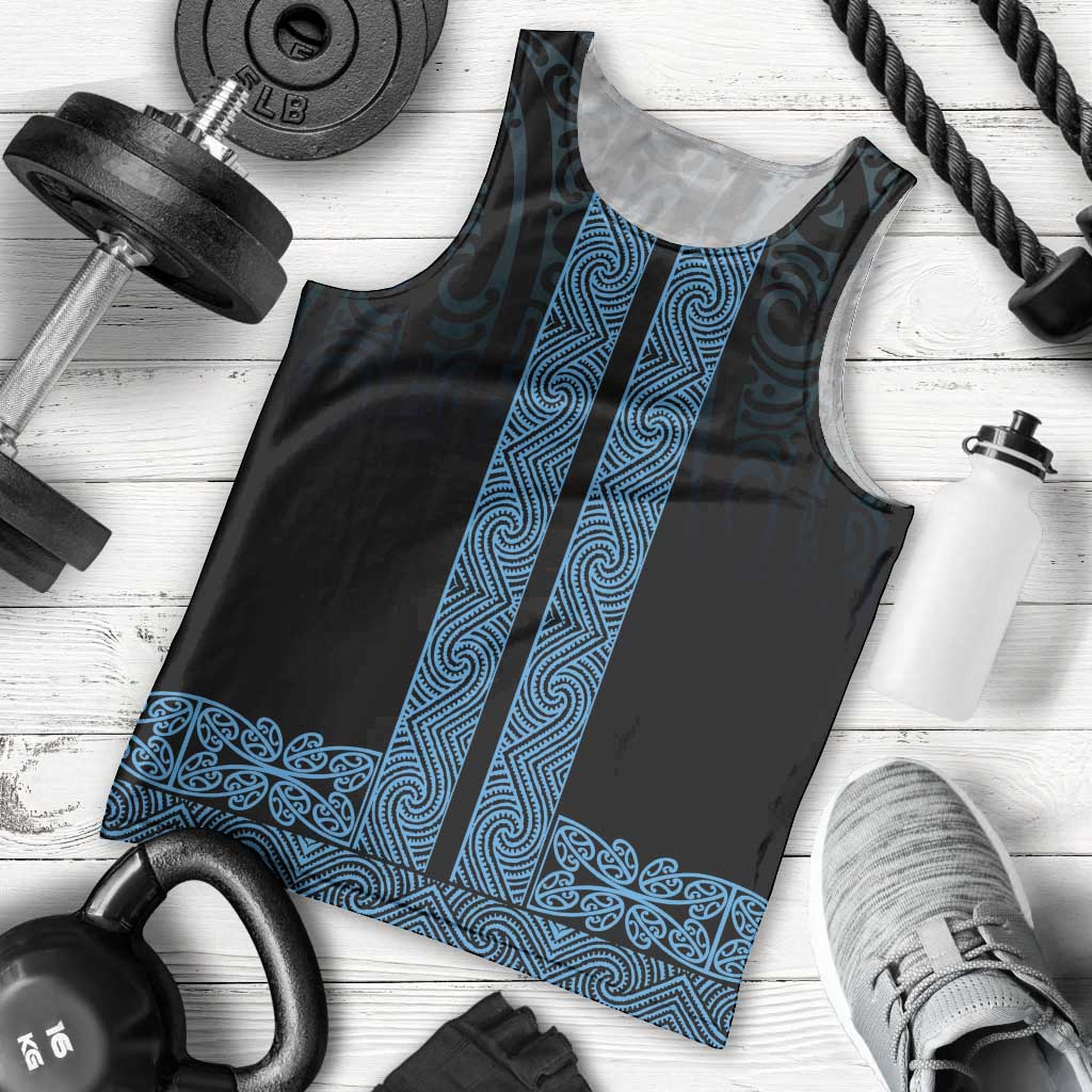 New Zealand Maori Kowhaiwhai Men Tank Top Kikorangi Maui and Mangopare