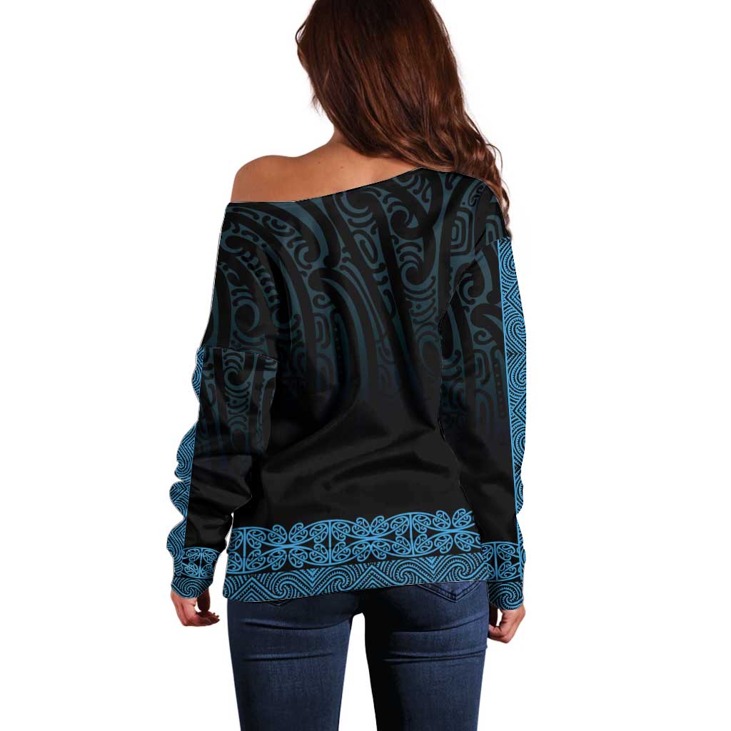 New Zealand Maori Kowhaiwhai Off Shoulder Sweater Kikorangi Maui and Mangopare