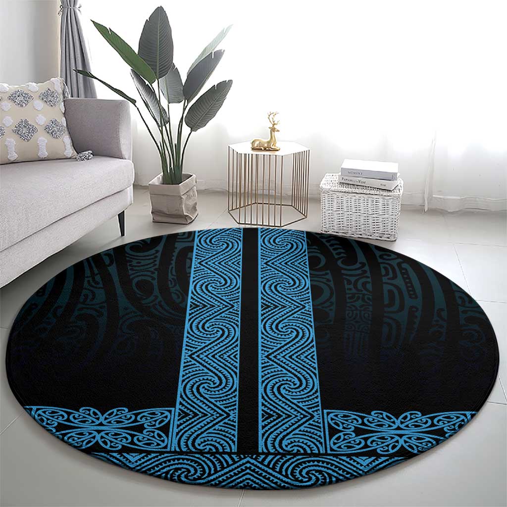 New Zealand Maori Kowhaiwhai Round Carpet Kikorangi Maui and Mangopare