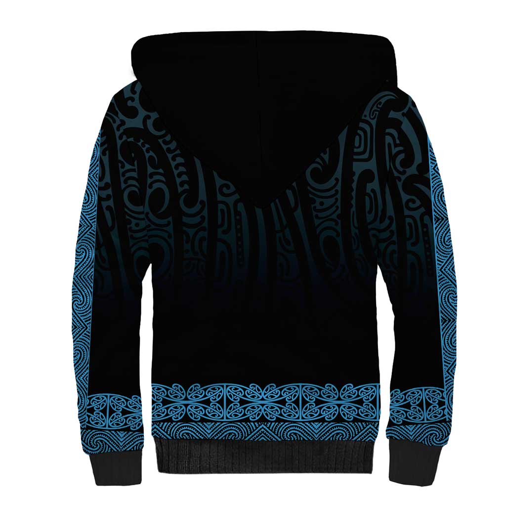 New Zealand Maori Kowhaiwhai Sherpa Hoodie Kikorangi Maui and Mangopare
