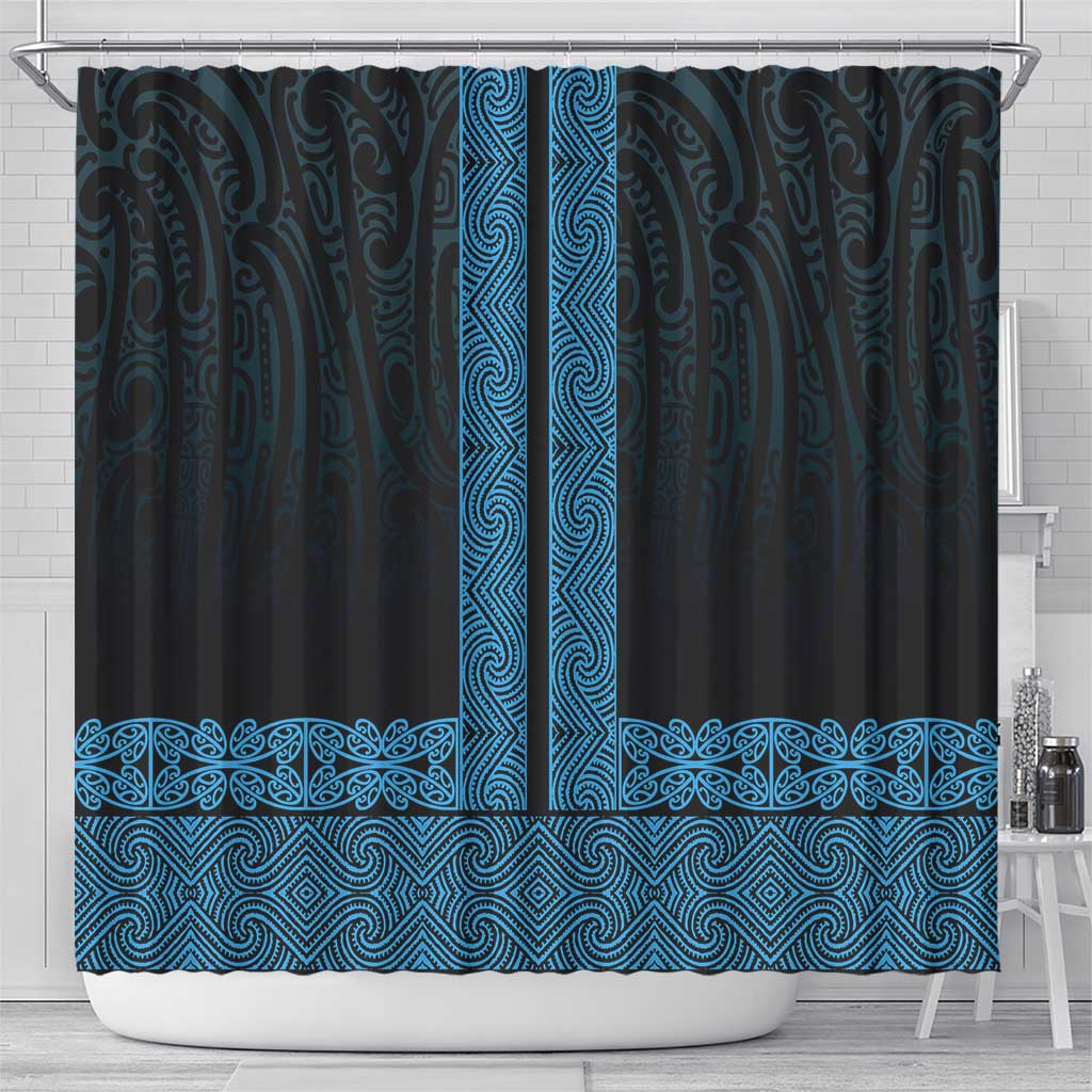 New Zealand Maori Kowhaiwhai Shower Curtain Kikorangi Maui and Mangopare