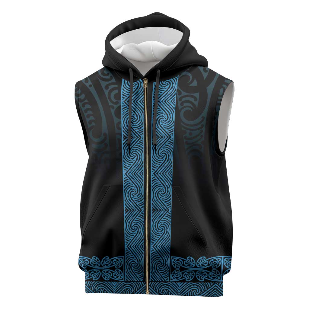 New Zealand Maori Kowhaiwhai Sleeveless Zip Hoodie Kikorangi Maui and Mangopare - Polynesian Pride