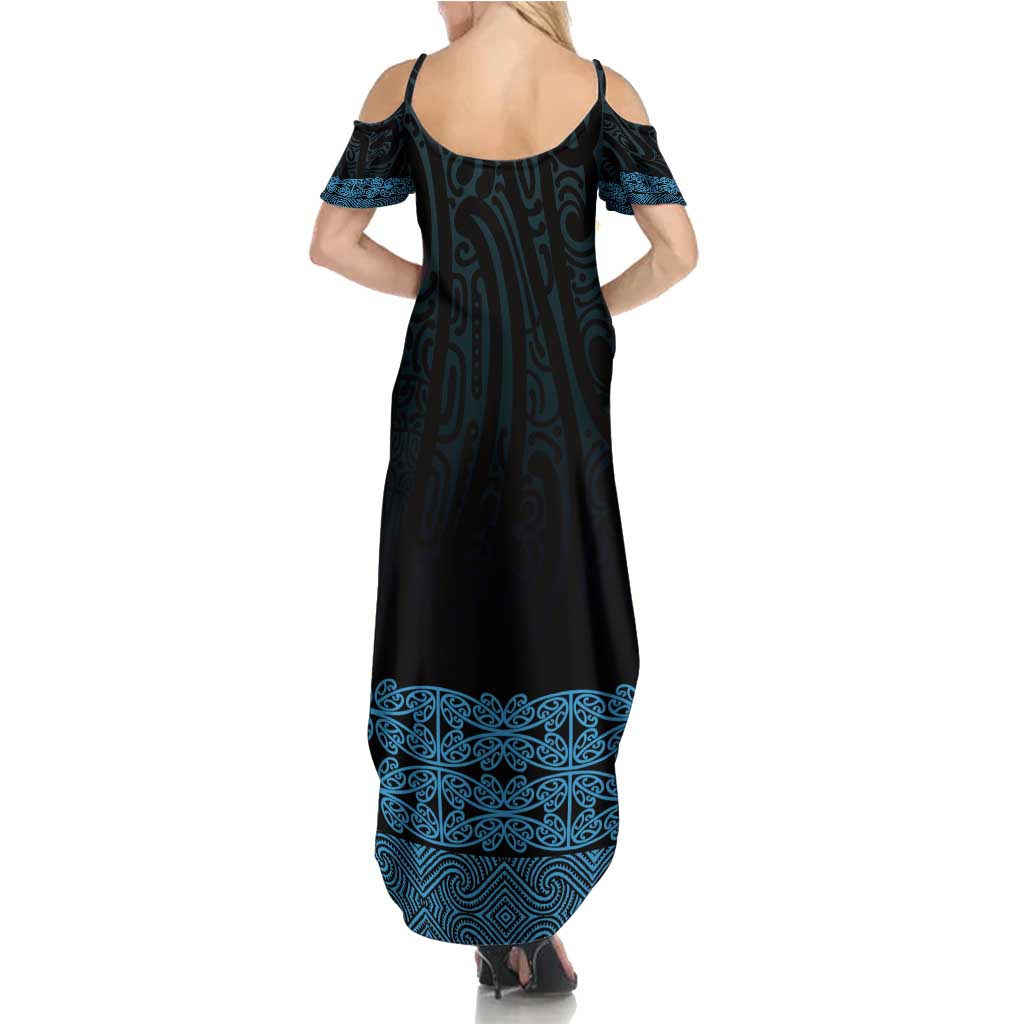 New Zealand Maori Kowhaiwhai Summer Maxi Dress Kikorangi Maui and Mangopare