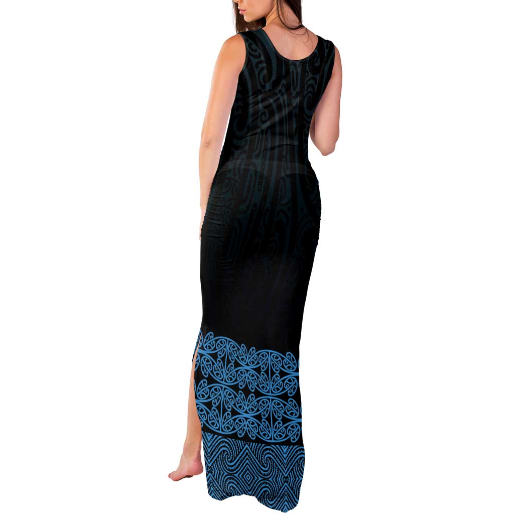 New Zealand Maori Kowhaiwhai Tank Maxi Dress Kikorangi Maui and Mangopare