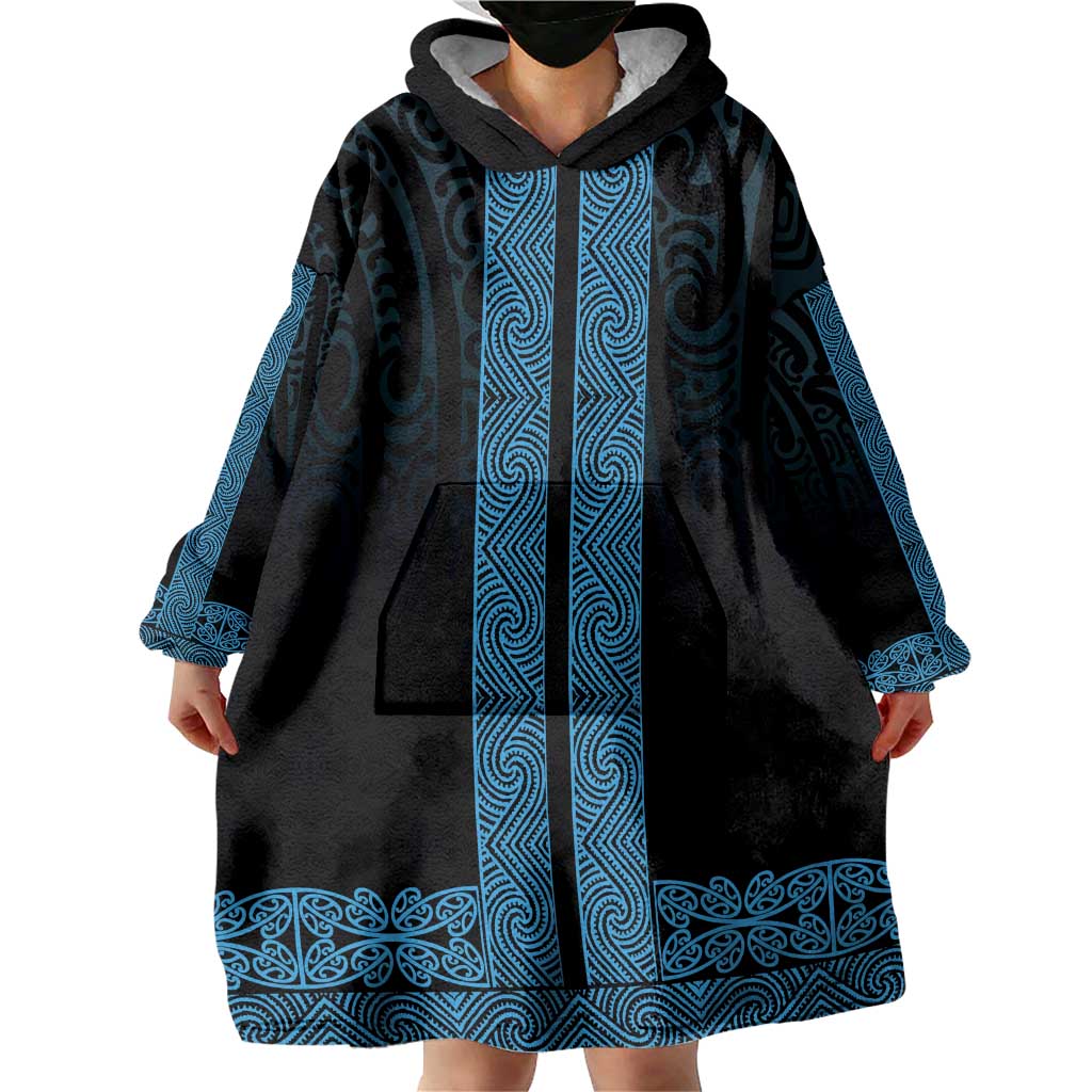 New Zealand Maori Kowhaiwhai Wearable Blanket Hoodie Kikorangi Maui and Mangopare