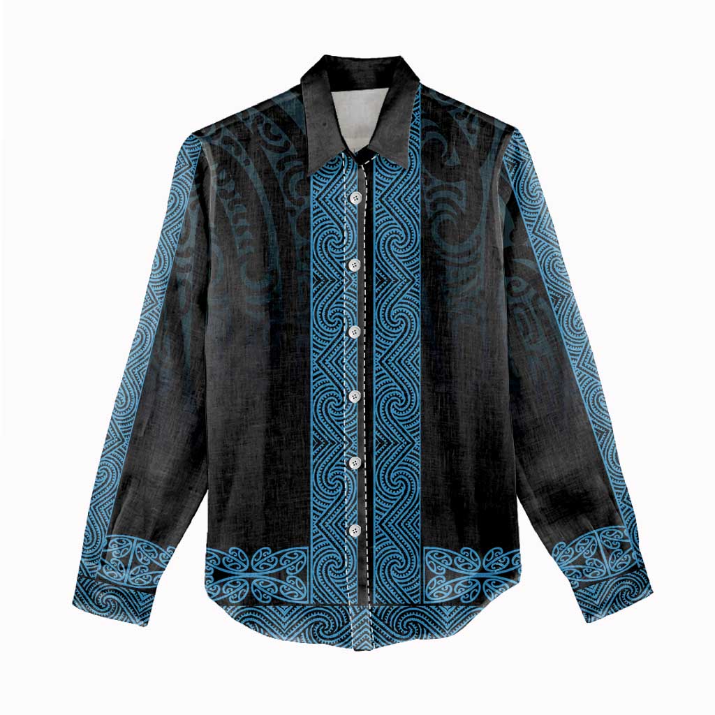 New Zealand Maori Kowhaiwhai Women Casual Shirt Kikorangi Maui and Mangopare