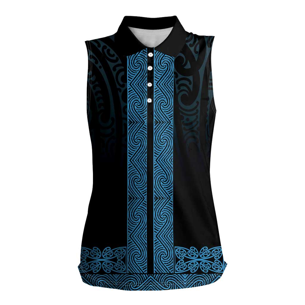 New Zealand Maori Kowhaiwhai Women Sleeveless Polo Shirt Kikorangi Maui and Mangopare