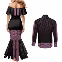 New Zealand Maori Kowhaiwhai Couples Matching Mermaid Dress and Long Sleeve Button Shirt Mawhero Maui and Mangopare