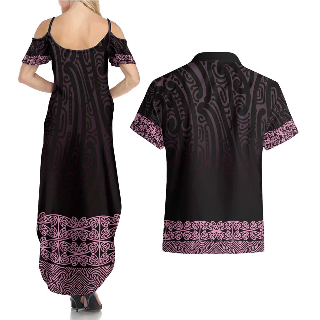 New Zealand Maori Kowhaiwhai Couples Matching Summer Maxi Dress and Hawaiian Shirt Mawhero Maui and Mangopare